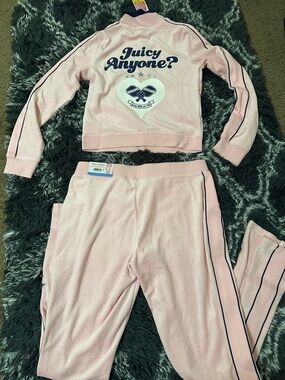 Juicy Couture Pink Velour Tracksuit with Navy Trim